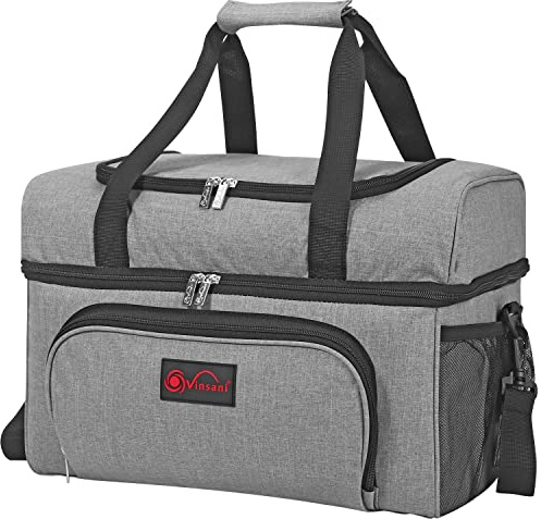 Vinsani 30L Cooler Bag, Insulated Thermal Backpack for Beach Travel Picnic | Dual Compartment, Foldable Leakproof Cooler Bag for Cans, Bottles & Food, Keeps Drinks Cold & Meals Warm
