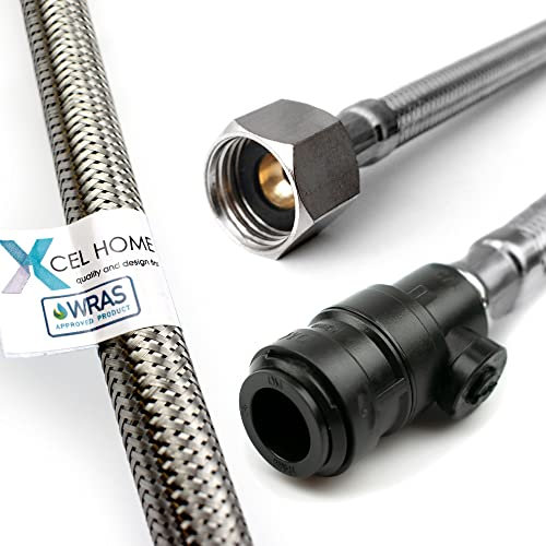 Xcel Home™ WRAS Approved PushFit Flexible Connector with Isolation Valve 15mm x 1/2 BSP (500mm Long) | 3 Lengths Available | Kitchen Sink/Bathroom Basin Stainless Steel Braided Flexi Tail | 1 Pipe