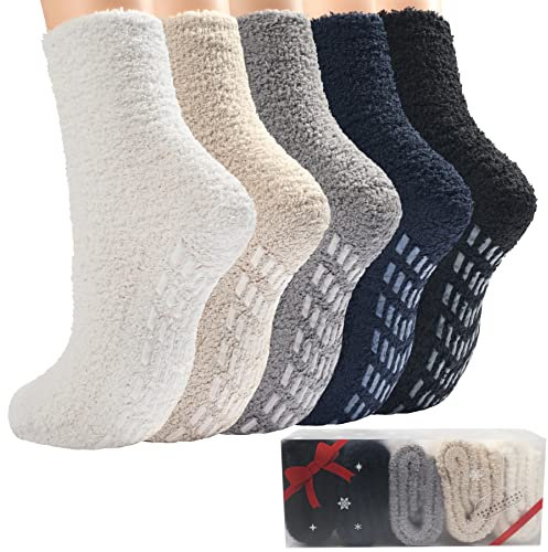 Toes Home Kuschelsocken Stoppersocken Damen 5/6 Paar, Wintersocken Flauschige Socken Antiruschsocken mit Noppen, Warme Bettsocken Haussocken 36-42