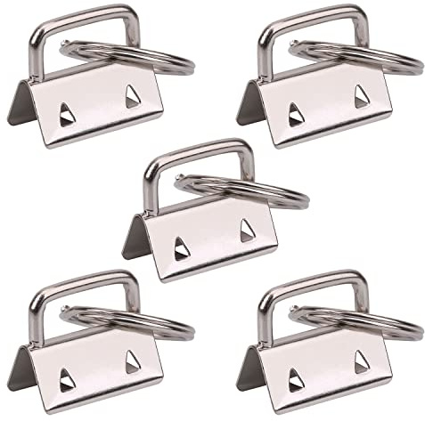 Trimming Shop Key Fob Hardware Silver 1 Lanyard Keychain Hardware-5pcs | Fob Key Ring with Metal Split Ring Clamps for Wristlet Lanyards, Webbing, Belts, Leather & Ribbon