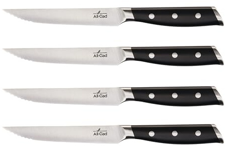 All-Clad Forged German Stainless Steel Steak Knife Set 4 Piece, Fully Forged, Expert Precision, Home Kitchen Knife Set, Knife Block Set, Kitchen Knives, Cookware Utensil, Cook Tool, Ultra Sharp