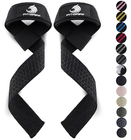 Fitgriff® Zughilfen (gepolstert) für Krafttraining, Bodybuilding, Fitness - Kreuzheben Gurte - Lifting Straps - für Frauen und Männer (Original Black, Silicone)