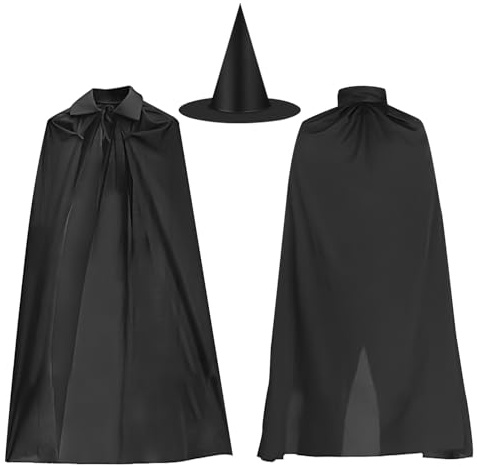 YXHZVON Halloween Longue Cape et Chapeau, Cape et Chapeau de Sorcière Cape de Vampire, Cape du Magicien D'Halloween pour Enfant Garçons Filles Cosplay Party(140cm)