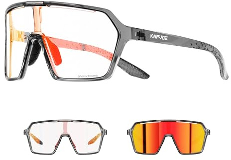 KAPVOE Cykelglasögon självtonande för män kvinnor fotokroma sportsolglasögon klara vägcykel glasögon TR90 ram cykling MTB cykelglasögon med UV400 skydd sportglasögon för löpning körning triathlon K335