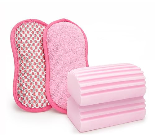 SEIBUR® 2 Esponjas Mágicas Atrapapolvo + 2 Estropajos para Platos | ESPONJAS MÁGICAS ATRAPAPOLVO + 2 ESPONJAS Lava Platos | Kit de Higiene, Estropajo y Plumero Humedo para la Casa (Rojo)