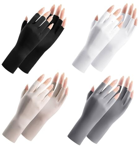 ThiCc Lot de 4 paires de gants de protection solaire UV pour femme – Gants d'été mi-doigts pour conduite d'été sans doigts – Mitaines anti-soleil légères et rafraîchissantes pour le cyclisme et la