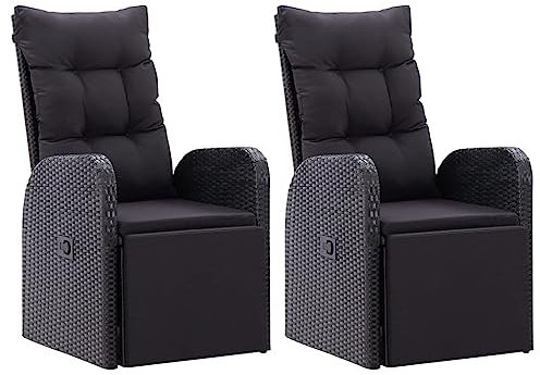 Massbinet Gartensessel mit Kissen 2 STK. Verstellbar Schwarz Poly Rattan