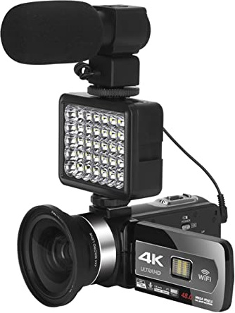 QZCX Cámara Digital, Video Vlogging Camcorder Auto Focus 4 8MP Cámara de vlogging de Zoom Digital Webcam con 2.4g Control Remoto inalámbrico(64G SD Card,AF6-Mic-Lens-Light)