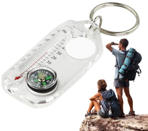 Termómetro De Brújulas De 2 Piezas | Compass De Supervivencia De Bolsillo | Luminoso Llavero Al Aire Libre | Dispositivo De Medición De Temperatura | para Acampar De Senderismo Al Aire Libre