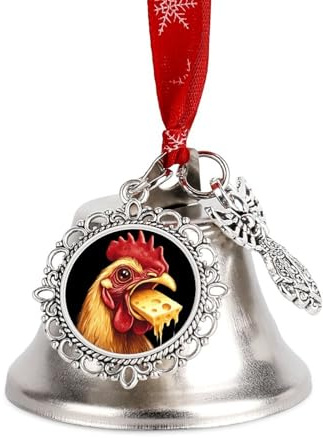 Chicken Eating Cheese Christmas Bell Ornaments Hanging Xmas Tree Jingling Pendants Souvenir Party Decor