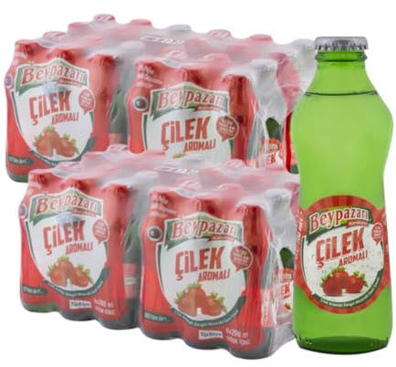 Turkish Natural Mineral Water – Doğal Maden Suyu – 250 ml Glass Bottles (24 Pack) | Lightly Sparkling, Crisp Taste | Original & Fruit Flavours (48 Bottles, Straberry)