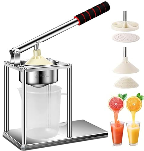 Exprimidor manual con bolsas de filtro, prensa de frutas y vino de acero inoxidable para naranjas, uvas, limones, bayas, granada, fácil de limpiar
