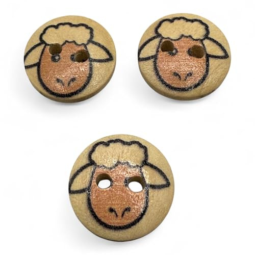 Wooden Sheep Cartoon Buttons, 15mm Children's Craft Buttons, Pack of 10