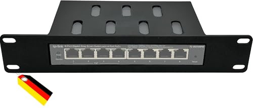 10 tums Rackmonteringsinbyggd ram för Netgear GS308EP & TP-Link TL-SG108PE, 8-ports PoE Switch-fäste, 10 nätverksskåp, Tillverkat i Tyskland Fästning