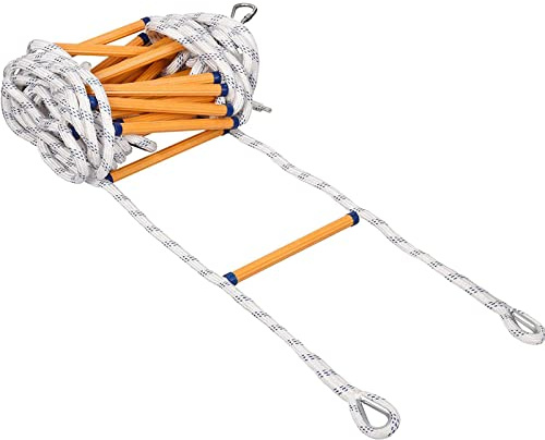 Brandstege 15 m för nödsituationer i hemmet, bärbart säkerhetsrep med starka karbinhakar, flamresistent och lastbärande 100 kg, kompakt design för fönster- och utomhusbruk