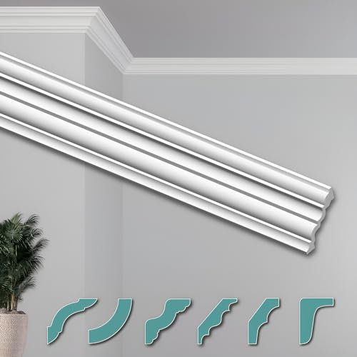 HEXIMO Corniches de Plafond Modernes en Polystyrène XPS Blanc, 2 Mètres Moulures en Polystyrène Moulures Décoratives Angles (30 mètres ZG28)