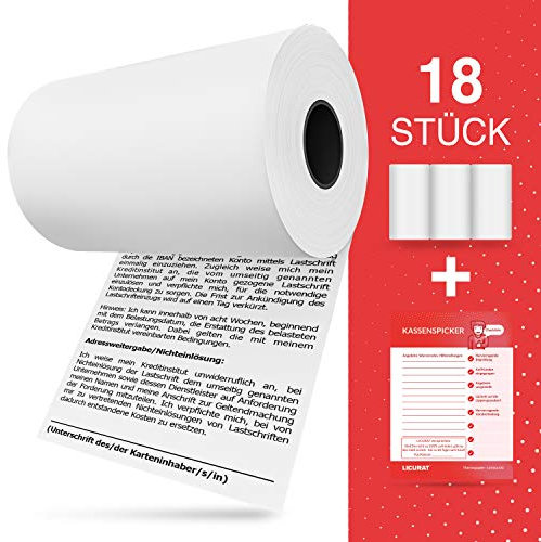 LICURAT - EC Rollen Thermopapier mit SEPA Lastschrift - 57mm x 18m x 12mm - Kassenrollen passend für EC Cash - EC Thermopapier u.A. für Ingenico ICT250, ICT220, IWL250 [18 EC Thermorollen 57mm]