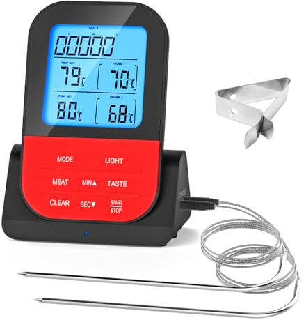 ANCLLO Termometro Digitale a Doppia sonda Indicatore di Temperatura programmabile Senza Fili Termometro per Barbecue da Cucina Impermeabile