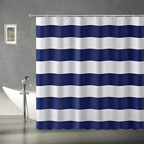 Marineblaue Duschvorhang Streifen, blau und weiß Badezimmer Dekorationen Vorhang langlebige Badewanne Duschen Dekor mit Haken