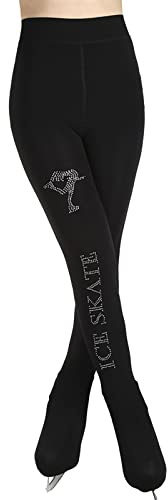 Youthful flying Girls Ladies Figure Skating Tights Ice Skate Pants Warm Fleece Leggings Over the Boot Trousers(Size:M,Color:Black)