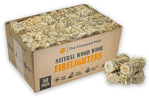 50 accendifuoco in lana di legno per un'accensione sicura, pulita e inodore di bruciatori a legna e legna, barbecue, forni per pizza e altro ancora. L'accendifuoco perfetto per ogni occasione.