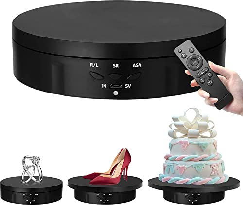 Btstil Plateau tournant électrique 3 en 1 rotatif à 360 degrés avec télécommande pour photographie, affichage de produit, bijoux, horloge, modèles 3D, objets de collection (noir)
