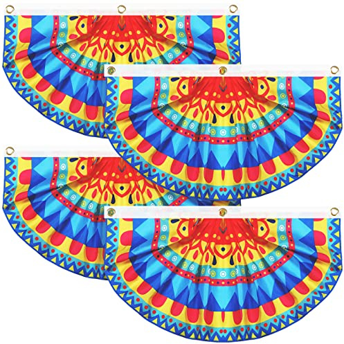 4 Pcs Mexican Party Banner Decorations Semicircle Fiesta Bunting Flag Pleated Cinco De Mayo Fan Porch Flag for Mexican Festivals, Carnivals, Wedding, Birthday, Luau Taco Party Favors(Elegant)
