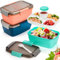 YOUEON 3 Pcs 2L Salad Lunch Container with 4 Compartment Tray, Lunch Box with Spoon & Dressing Cup, Leakproof Salad Container for Lunch, Salad Toppings, Snacks, Fruits, BPA-Free