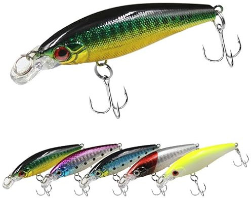 Senvenelec 5 Stück 3D-Augen Köder, Kurbel, Haken für Meeresangeln und Süßwasser - Starre, Künstliche Bionische Köder