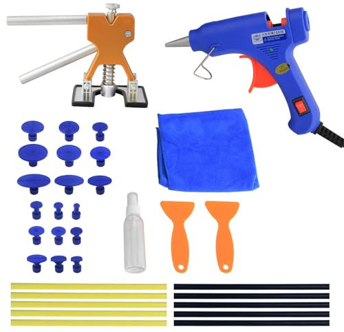 Twilight Garage Paintless Dent Puller, 34PCS Auto Body Repair Tool Kit with Glue Gun, Gold Tooth Puller, Glue Sticks for Car Dent Removal, Refrigerator, Motorcycle, Body, Door Dings, and Hail Damage
