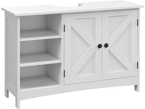 kleankin Meuble sous lavabo, Meuble de Salle de Bain, étagères réglables, Placard 2 Portes, Meuble sous évier, Style Classique, 90 x 30 x 60 cm, Blanc