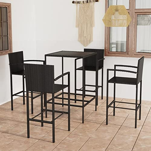 Rantry Mesa y taburetes Altos jardín y Cojines 5 pzas ratán PE negroJuegos de Muebles Altas, Mesa de Cafetería, Set de Balcón, Set de Bar Longitud Mesa 70 cm