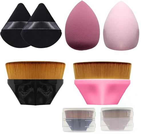 AYNKH 2×pinceau à fond de teint 2×Eponge cosmétique 2×Foundation Puff Soft-Touch Design Fleurs Brosse Fond de Teint Set de Pinceaux de Maquillage Convient pour mélanger liquide Concealer Premium Crème
