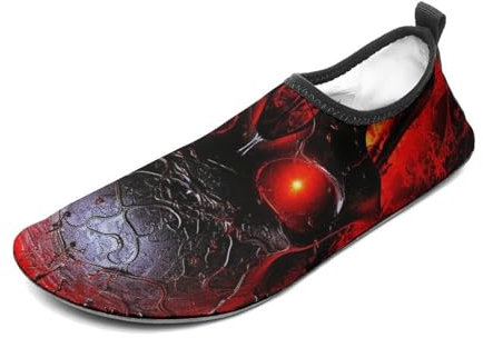 Wasserschuhe für Damen und Herren, schnelltrocknend, Aqua-Socken, Barfußschuhe, Schwarz und Rot, Totenkopf-Sport, Strand, Schwimmschuhe, Stil Nr. 4, 13 UK Men/ 12 UK Women