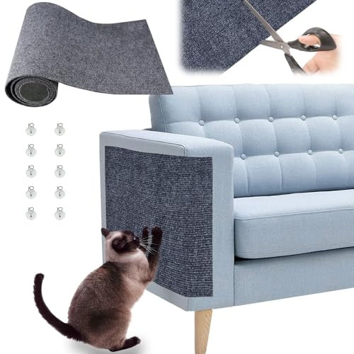 Pawtenda kratzmatte selbstklebend 40x200cm,kratzmatte Katze,kratzschutz Sofa Katze,Kann für Katzenbäume, Böden, Wände, Möbel geschnitten Werden(grau)