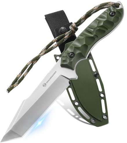 DRACHENADER Coltello da cintura B-ER-TANTO POINT, coltello a lama fissa con lama lunga 13 cm, acciaio 5Cr14MoV, coltello da sopravvivenza outdoor, con fodero in Kydex, lama bianca