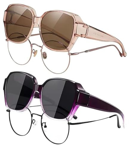 dinghaole 2 Pièces Lunettes Solaires pour Porteurs de Lunettes Femmes Homme, Sur Lunette de Soleil Polarisée avec Protection UV400, Idéales pour Pêche Conduite Voyage Cyclisme Sport