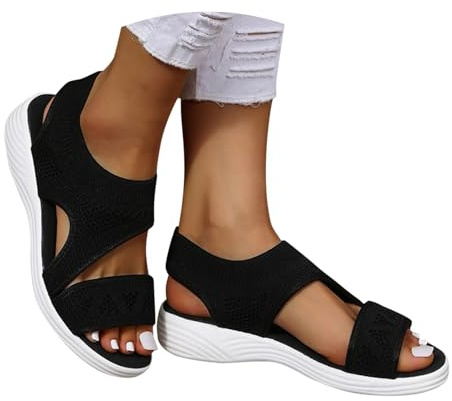 Sandales Mode Femme orthopédiques pour Femmes Sandales Été Bout Ouvert Sandales de Plage Leger Confortable Sandales de Respirante Tricot Sandale de Sport Sandales De Marche Confort