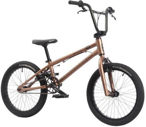 KHE Blaze Vélo BMX 18, léger, cadre en aluminium, rotor Affix, freins en U à l'avant et à l'arrière, pour enfants à partir de 125 cm, BMX freestyle pour parc, rue et piste pompée - Bronze