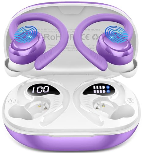 Hupoaf Bluetooth 5.4 Headphones, 3D-Stereo Wireless Earbuds Deep Bass Ear Buds Sport, 4 ENC Noise Cancelling Mic Earphones, 50+Hrs USB-C IP-X7 Waterproof Headset Android iOS for Running Workout Gym