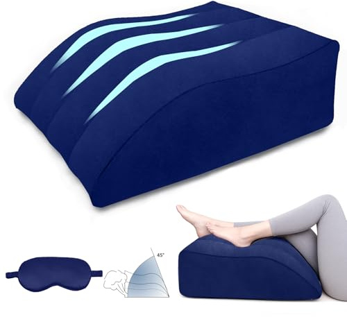 ProPillows Leg Pillow for Leg Support - Leg Elevation Pillow with Eye Mask, Adjustable Wedge Pillow for Sciatica, Swelling, Post-Surgery Recovery, Knee Pillow for Side Sleepers(Blue)