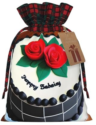 Bolsas de lino con estampado de deliciosas tartas, con cordón, bolsas de regalo, regalos de Navidad