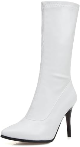 Generico Stivali Donna Punta Stretta Tacco Alto Stiletto Slip On Tomaia Morbida Soletta Imbottita Confortevole Antiscivolo Resistente Party Serata Club,Bianca,42.5 EU