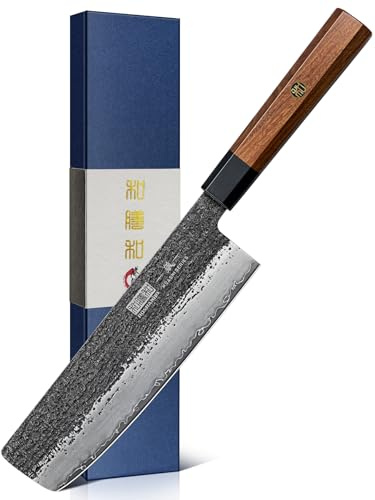 HOSHANHO Coltello Nakiri da 18 cm, Coltello da Cucina Giapponese in Acciaio ad Alto Tenore di Carbonio, Coltello da Chef Professionale per Carne e Verdure con Manico Ergonomico in Palissandro