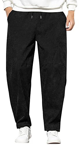 Generisch Pantaloni da uomo in velluto a coste Baggy, taglie grandi, per il tempo libero, stile vintage, comodi pantaloni da jogging, gamba dritta, elastico in vita con coulisse, taglie forti
