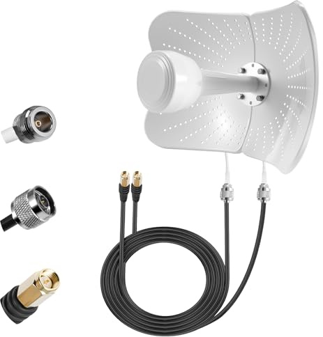 Pixelure Antena 4G LTE 5G para Exteriores de Doble Banda 22dBi Gain, 600-6000 MHz Antena Direccional Mimo, Señal Compatible Router Mimo Direccional, 2 Cables de 10M, AntenaExterna SMA/TS9