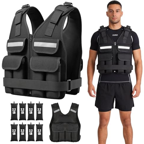 Weighted Vest with Reflective Stripe, Adjustable 0.9kg to 8kg Weight Vest for Women Men, Convenient Pocket Weighted Vests for Gym Workouts, Yoga Training, Aerobic Exercises Walking, Strength Training