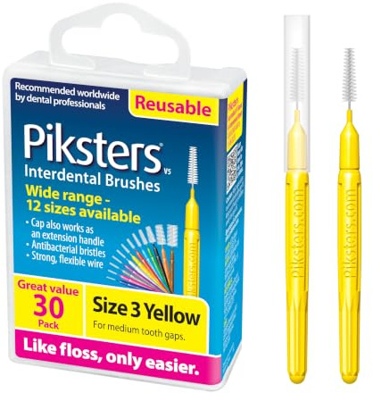 Piksters Interdental Brush Medium Gaps 30 Pack Yellow Size 3
