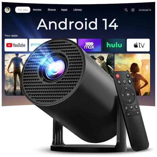 Mini Proyector con WiFi y Bluetooth Integrado, Android 14, Soporte 4K, Proyector Portátil, Rotación de 180°, Actualización 300pro+, para Uso doméstico y Exterior, LYNCAST OptiBarrel 500 Negro