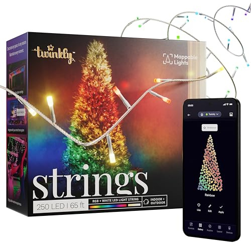 Twinkly Strings 250 LED RGB+ Weiß, LED-Lichterkette, Smarte LEDs für den Innen- und Außenbereich, Kompatibel mit Alexa und Google Home, IP44, App-Steuerung, Transparentes Kabel, 20m